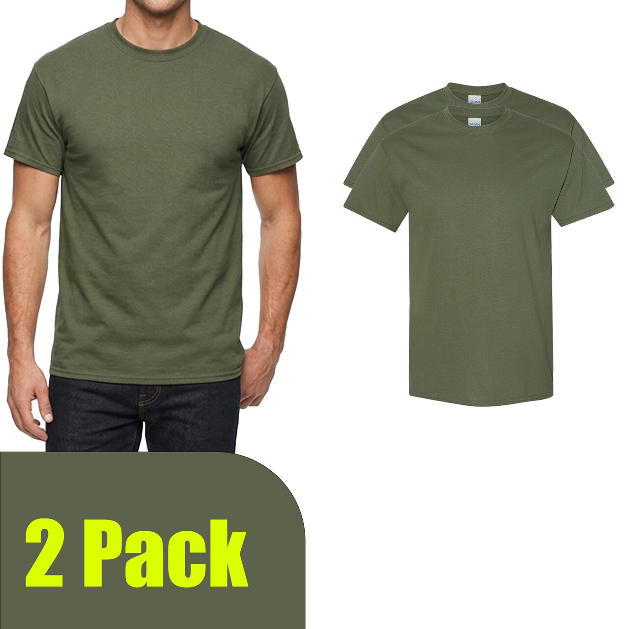 Gildan Military Green Heavy Cotton T-Shirt Blanks for DIY Crafts & Printing Projects